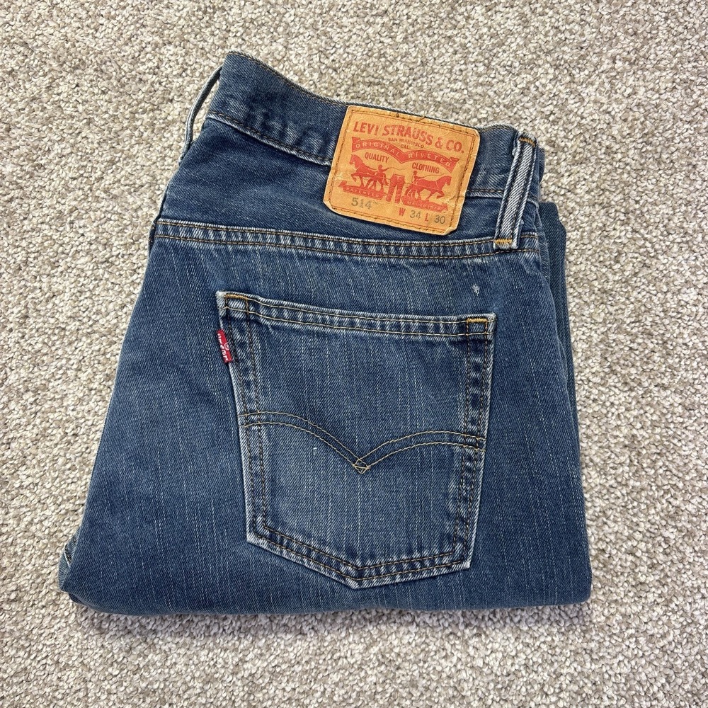 Levis 514 Jeans Mens 34x30 Blue Medium Wash Regular Straight Leg Denim Pants